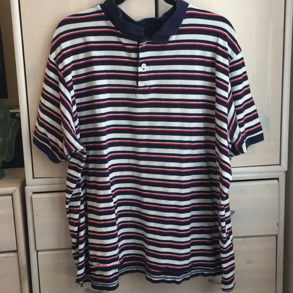 Red Blue and White button up polo